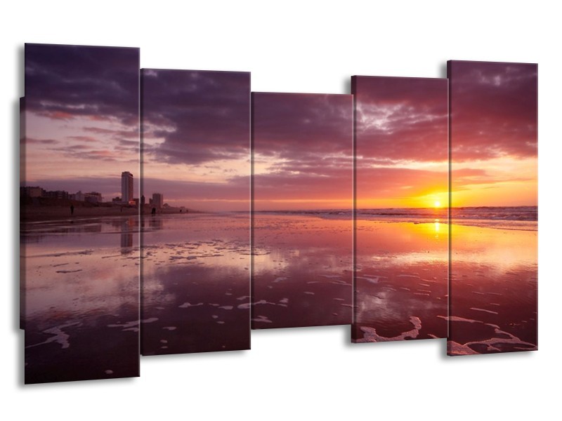 Glas schilderij Zonsondergang | Paars, Geel, Wit | 150x80cm 5Luik