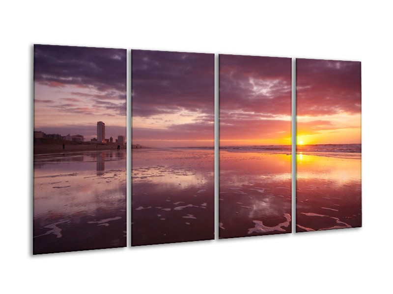 Glas schilderij Zonsondergang | Paars, Geel, Wit | 160x80cm 4Luik