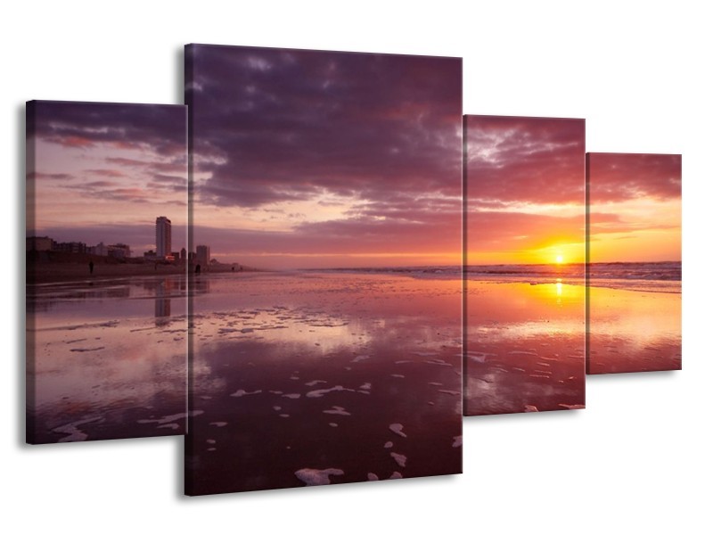 Glas schilderij Zonsondergang | Paars, Geel, Wit | 160x90cm 4Luik