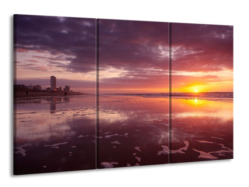 Glas schilderij Zonsondergang | Paars, Geel, Wit | 165x100cm 3Luik