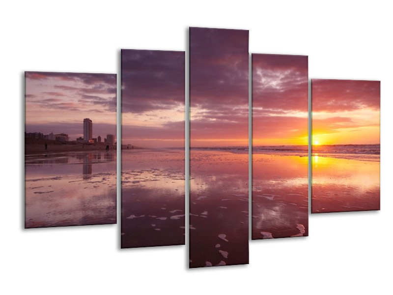 Glas schilderij Zonsondergang | Paars, Geel, Wit | 170x100cm 5Luik