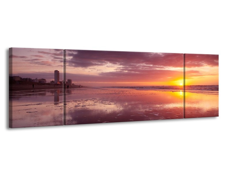 Glas schilderij Zonsondergang | Paars, Geel, Wit | 170x50cm 3Luik