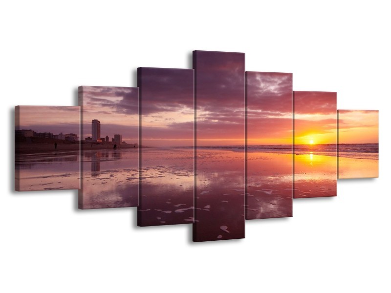Glas schilderij Zonsondergang | Paars, Geel, Wit | 210x100cm 7Luik