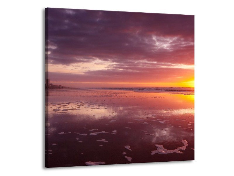 Glas schilderij Zonsondergang | Paars, Geel, Wit | 50x50cm 1Luik