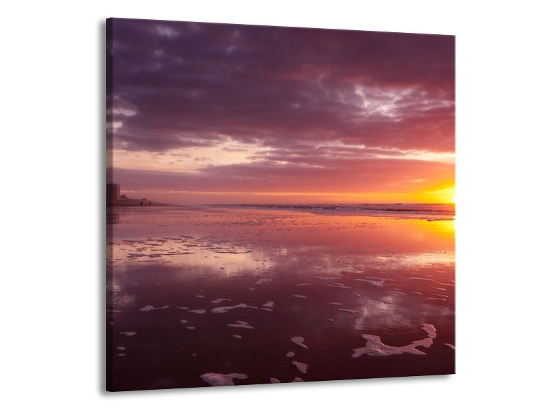 Glas schilderij Zonsondergang | Paars, Geel, Wit | 70x70cm 1Luik