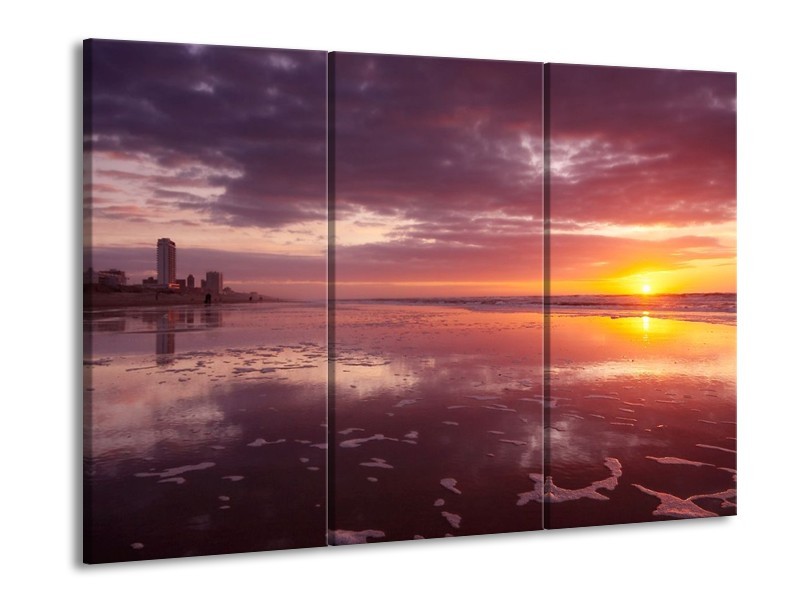 Glas schilderij Zonsondergang | Paars, Geel, Wit | 90x60cm 3Luik