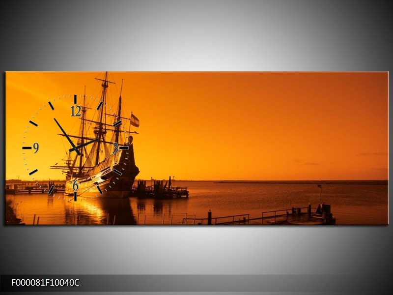 Klok schilderij Boot | Oranje, Bruin, Zwart | 100x40cm 1Luik