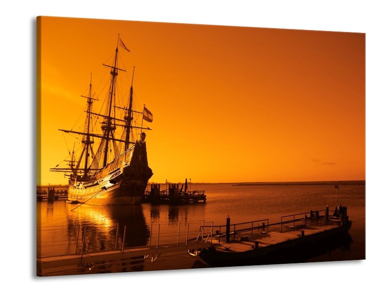 Glas schilderij Boot | Oranje, Bruin, Zwart | 100x70cm 1Luik