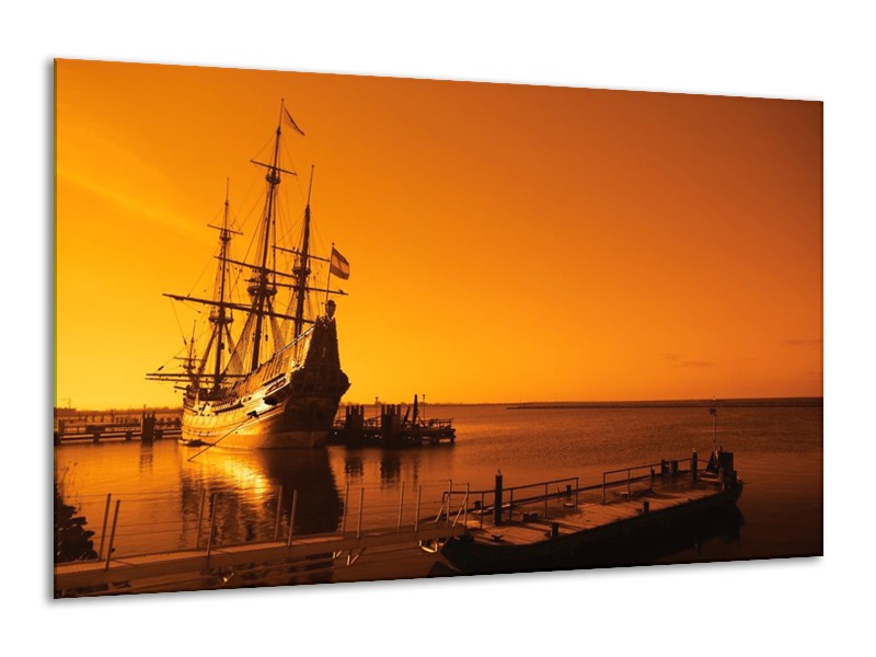 Glas schilderij Boot | Oranje, Bruin, Zwart | 120x70cm 1Luik