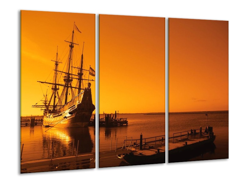 Canvas schilderij Boot | Oranje, Bruin, Zwart | 120x80cm 3Luik