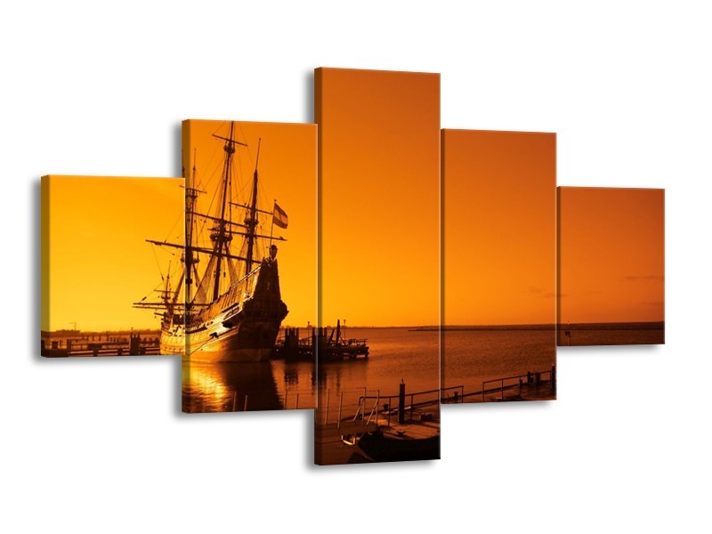 Glas schilderij Boot | Oranje, Bruin, Zwart | 125x70cm 5Luik