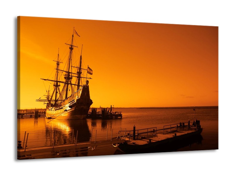 Glas schilderij Boot | Oranje, Bruin, Zwart | 140x90cm 1Luik