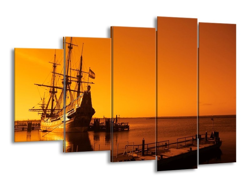 Glas schilderij Boot | Oranje, Bruin, Zwart | 150x100cm 5Luik