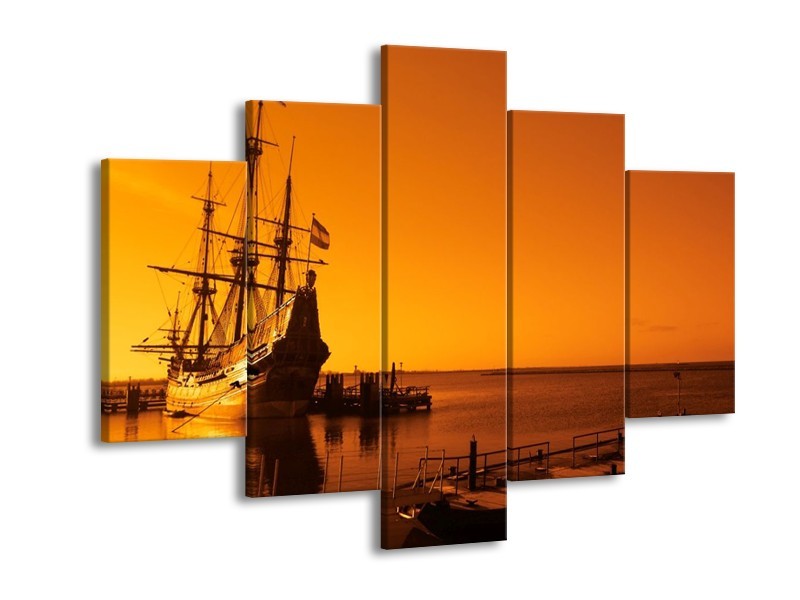 Canvas schilderij Boot | Oranje, Bruin, Zwart | 150x105cm 5Luik