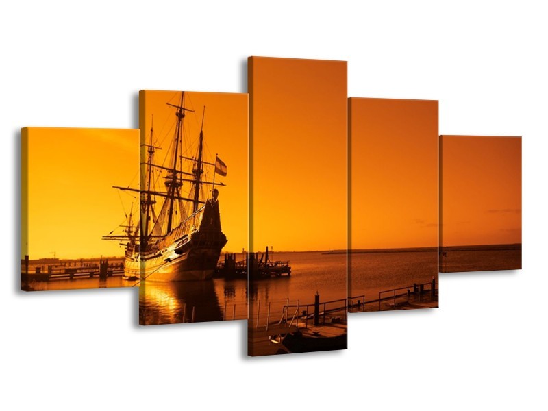Canvas schilderij Boot | Oranje, Bruin, Zwart | 150x80cm 5Luik