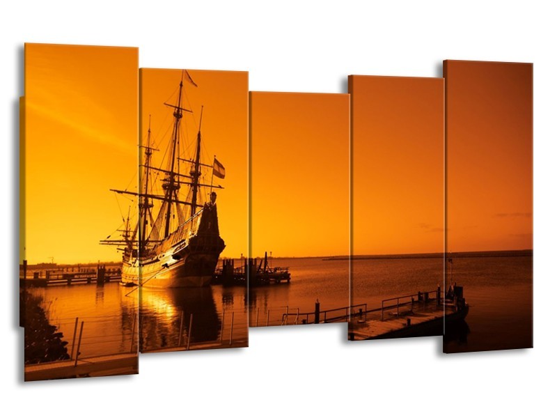 Glas schilderij Boot | Oranje, Bruin, Zwart | 150x80cm 5Luik