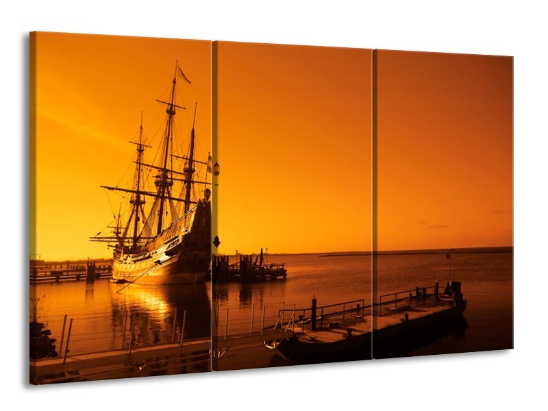 Canvas schilderij Boot | Oranje, Bruin, Zwart | 165x100cm 3Luik