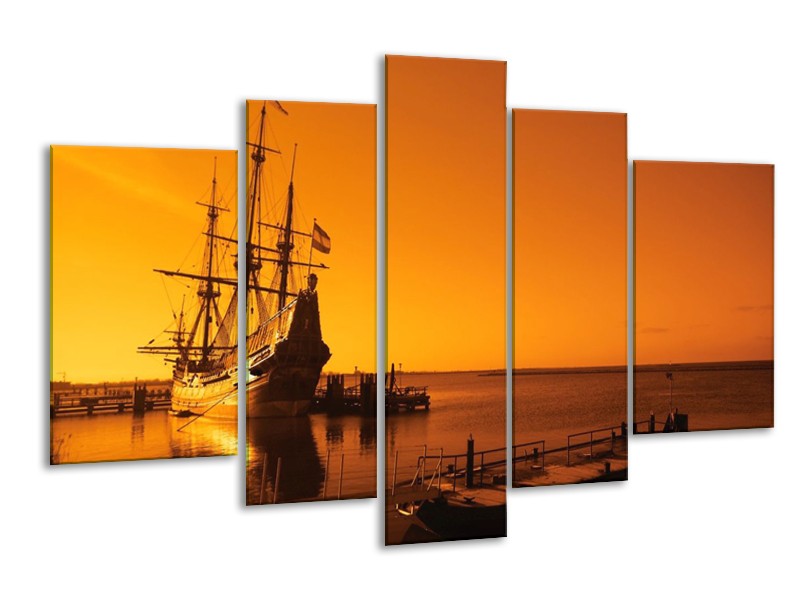 Glas schilderij Boot | Oranje, Bruin, Zwart | 170x100cm 5Luik