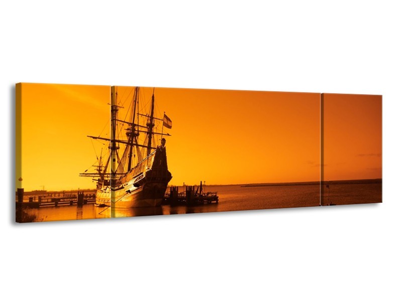 Glas schilderij Boot | Oranje, Bruin, Zwart | 170x50cm 3Luik