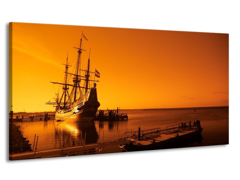 Canvas schilderij Boot | Oranje, Bruin, Zwart | 170x90cm 1Luik