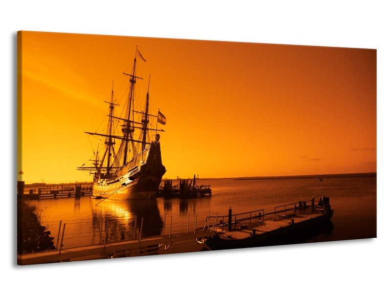 Canvas schilderij Boot | Oranje, Bruin, Zwart | 190x100cm 1Luik