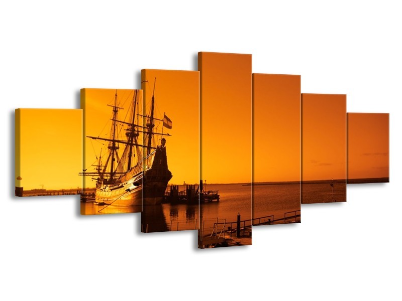 Canvas schilderij Boot | Oranje, Bruin, Zwart | 210x100cm 7Luik