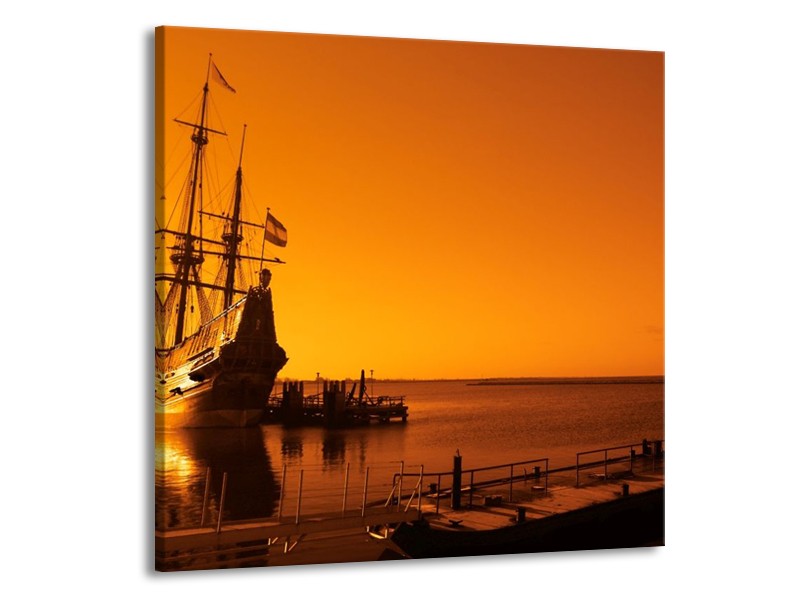 Glas schilderij Boot | Oranje, Bruin, Zwart | 50x50cm 1Luik