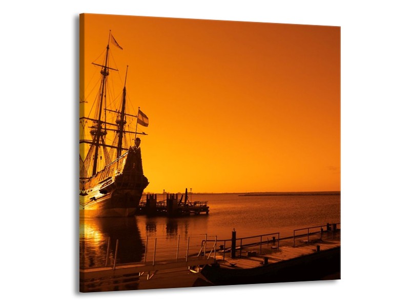 Glas schilderij Boot | Oranje, Bruin, Zwart | 70x70cm 1Luik