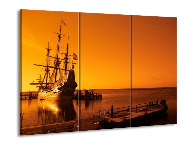 Canvas schilderij Boot | Oranje, Bruin, Zwart | 90x60cm 3Luik