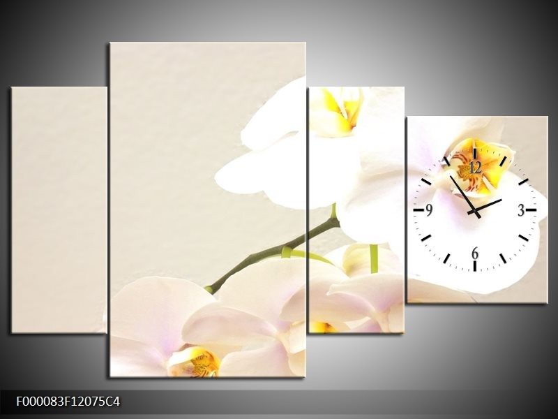 Klok schilderij Orchidee | Crème, Wit, Geel | 120x75cm 4Luik