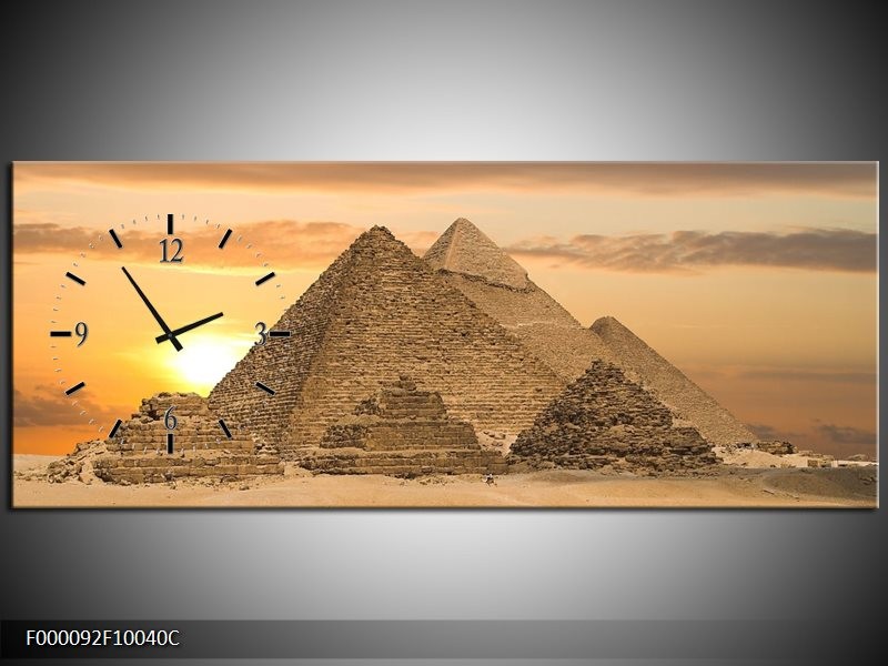 Klok schilderij Piramide | Geel, Crème, Bruin | 100x40cm 1Luik