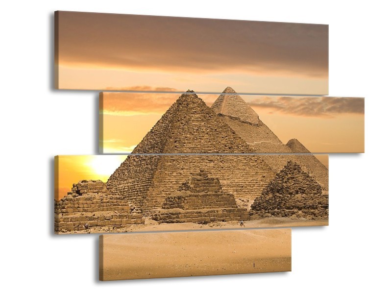 Canvas schilderij Piramide | Geel, Crème, Bruin | 115x85cm 4Luik