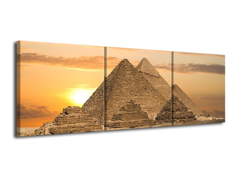 Glas schilderij Piramide | Geel, Crème, Bruin | 120x40cm 3Luik