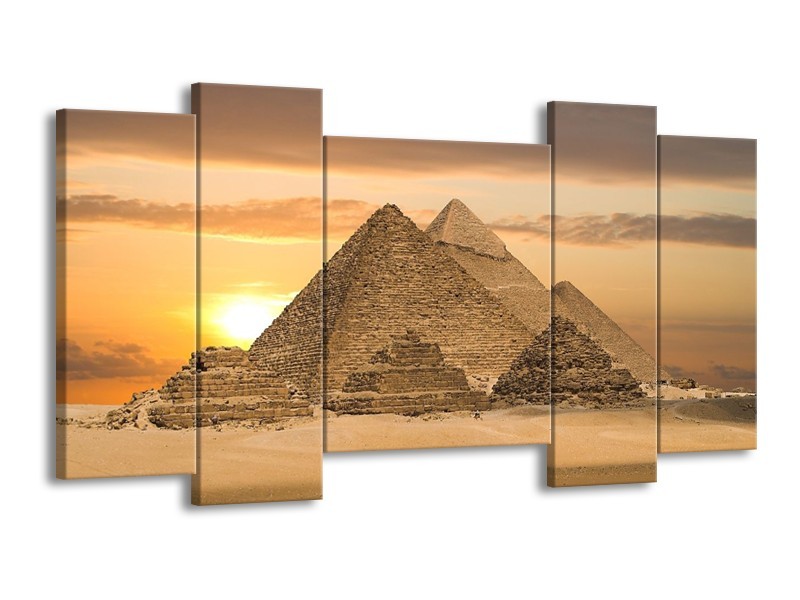 Canvas schilderij Piramide | Geel, Crème, Bruin | 120x65 5Luik