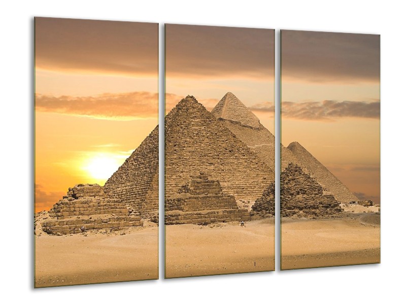 Glas schilderij Piramide | Geel, Crème, Bruin | 120x80cm 3Luik