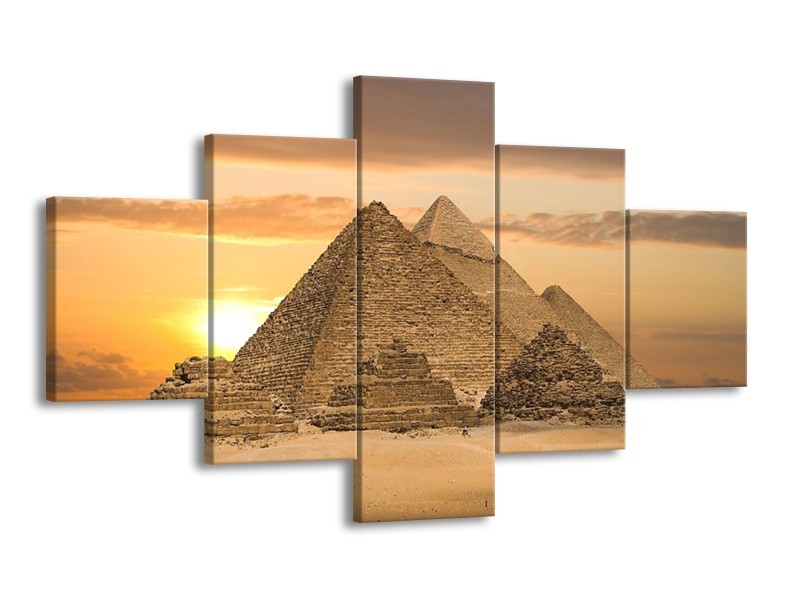 Canvas schilderij Piramide | Geel, Crème, Bruin | 125x70cm 5Luik