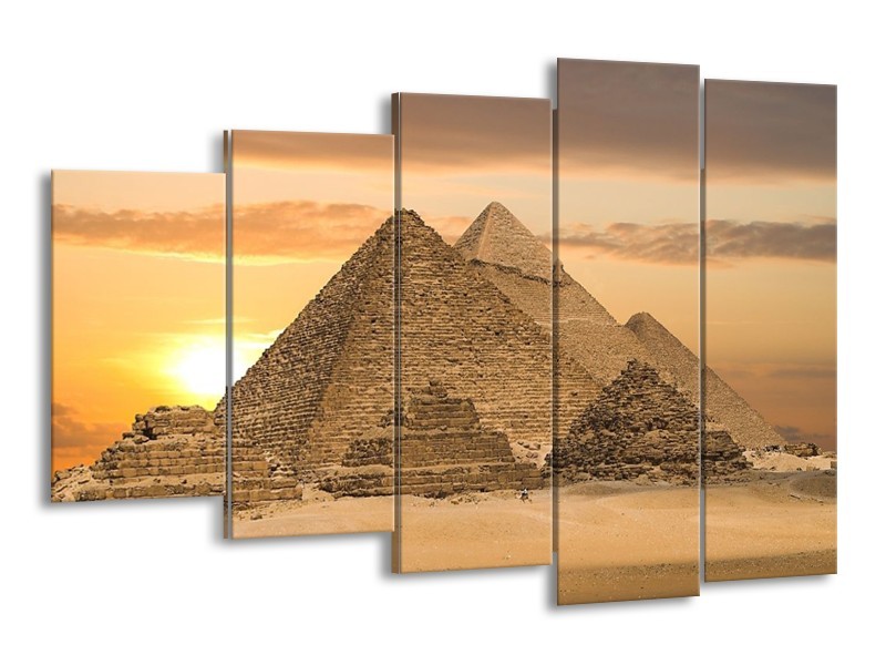 Canvas schilderij Piramide | Geel, Crème, Bruin | 150x100cm 5Luik