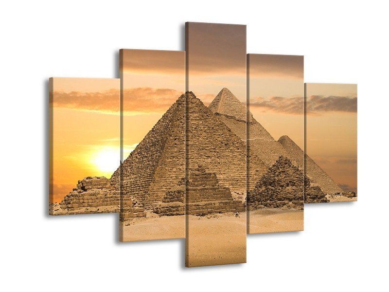 Canvas schilderij Piramide | Geel, Crème, Bruin | 150x105cm 5Luik