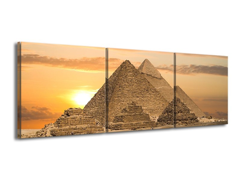 Glas schilderij Piramide | Geel, Crème, Bruin | 150x50cm 3Luik