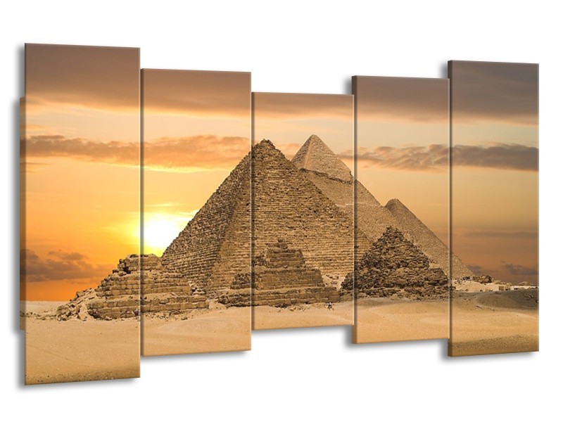 Canvas schilderij Piramide | Geel, Crème, Bruin | 150x80cm 5Luik
