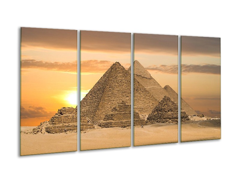 Canvas schilderij Piramide | Geel, Crème, Bruin | 160x80cm 4Luik