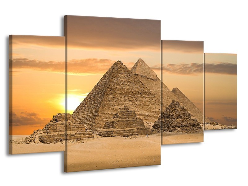 Canvas schilderij Piramide | Geel, Crème, Bruin | 160x90cm 4Luik