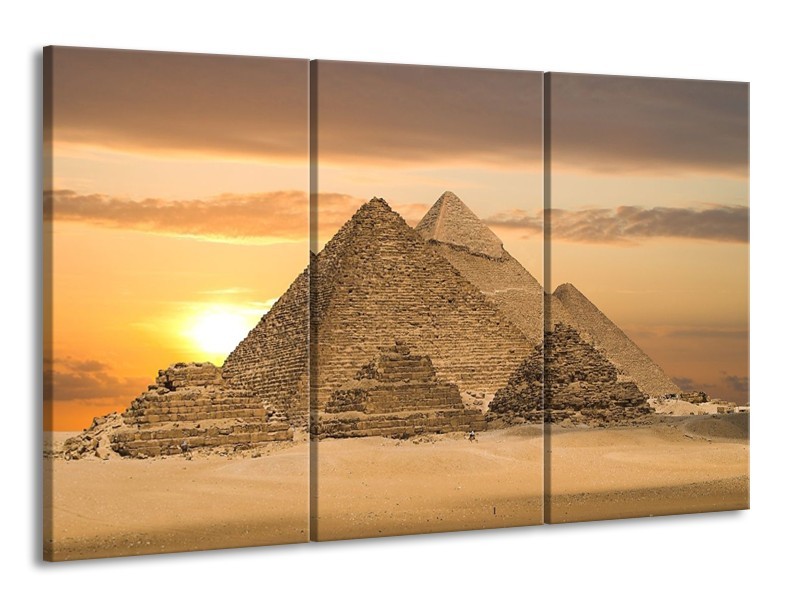Canvas schilderij Piramide | Geel, Crème, Bruin | 165x100cm 3Luik
