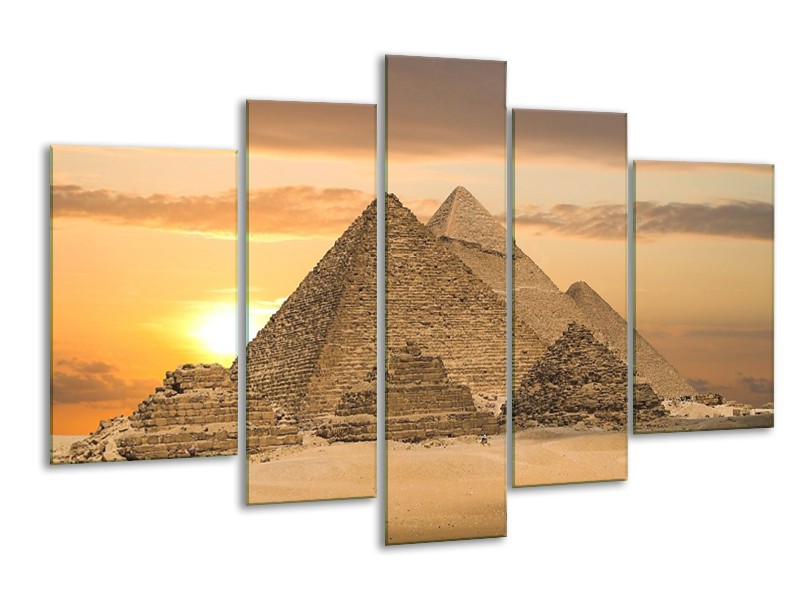 Glas schilderij Piramide | Geel, Crème, Bruin | 170x100cm 5Luik