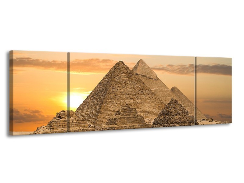 Canvas schilderij Piramide | Geel, Crème, Bruin | 170x50cm 3Luik