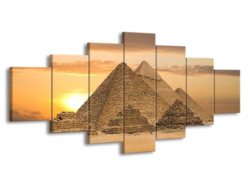 Canvas schilderij Piramide | Geel, Crème, Bruin | 210x100cm 7Luik