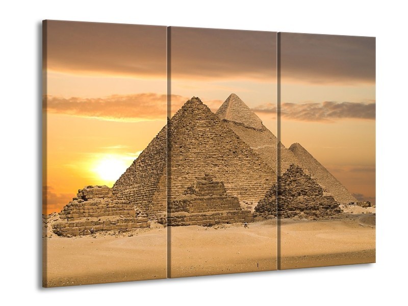 Glas schilderij Piramide | Geel, Crème, Bruin | 90x60cm 3Luik