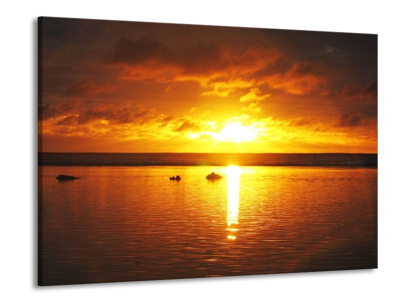 Canvas schilderij Zonsondergang | Geel, Oranje, Bruin | 100x70cm 1Luik