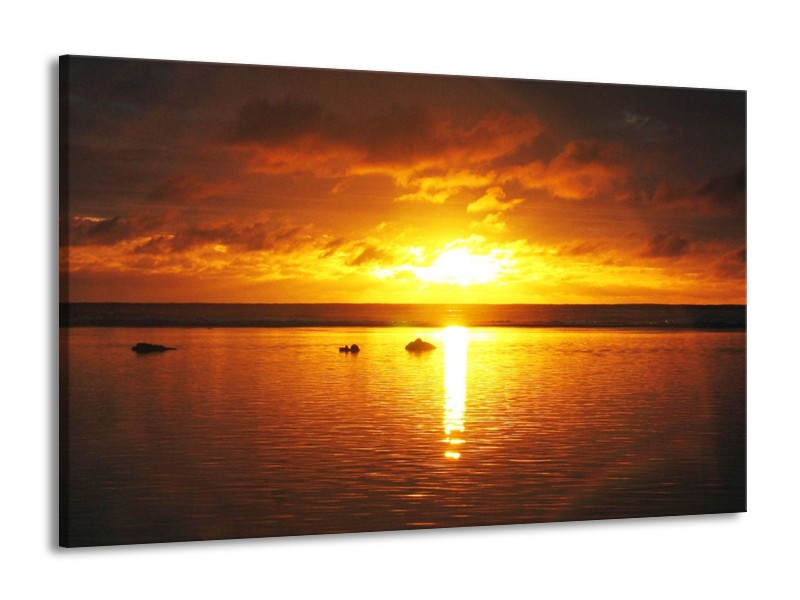 Glas schilderij Zonsondergang | Geel, Oranje, Bruin | 140x90cm 1Luik