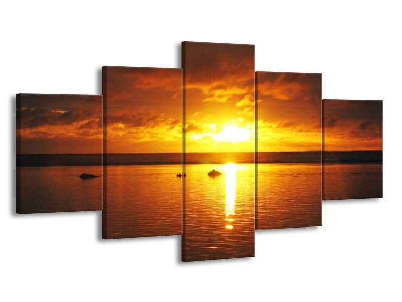 Glas schilderij Zonsondergang | Geel, Oranje, Bruin | 150x80cm 5Luik